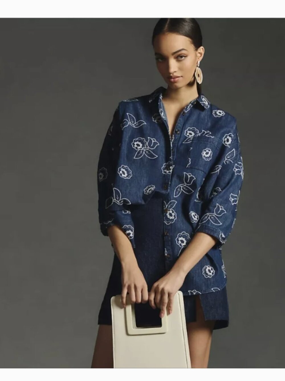 Anthropologie Blue Embroidered Denim Shirt Size XS/S